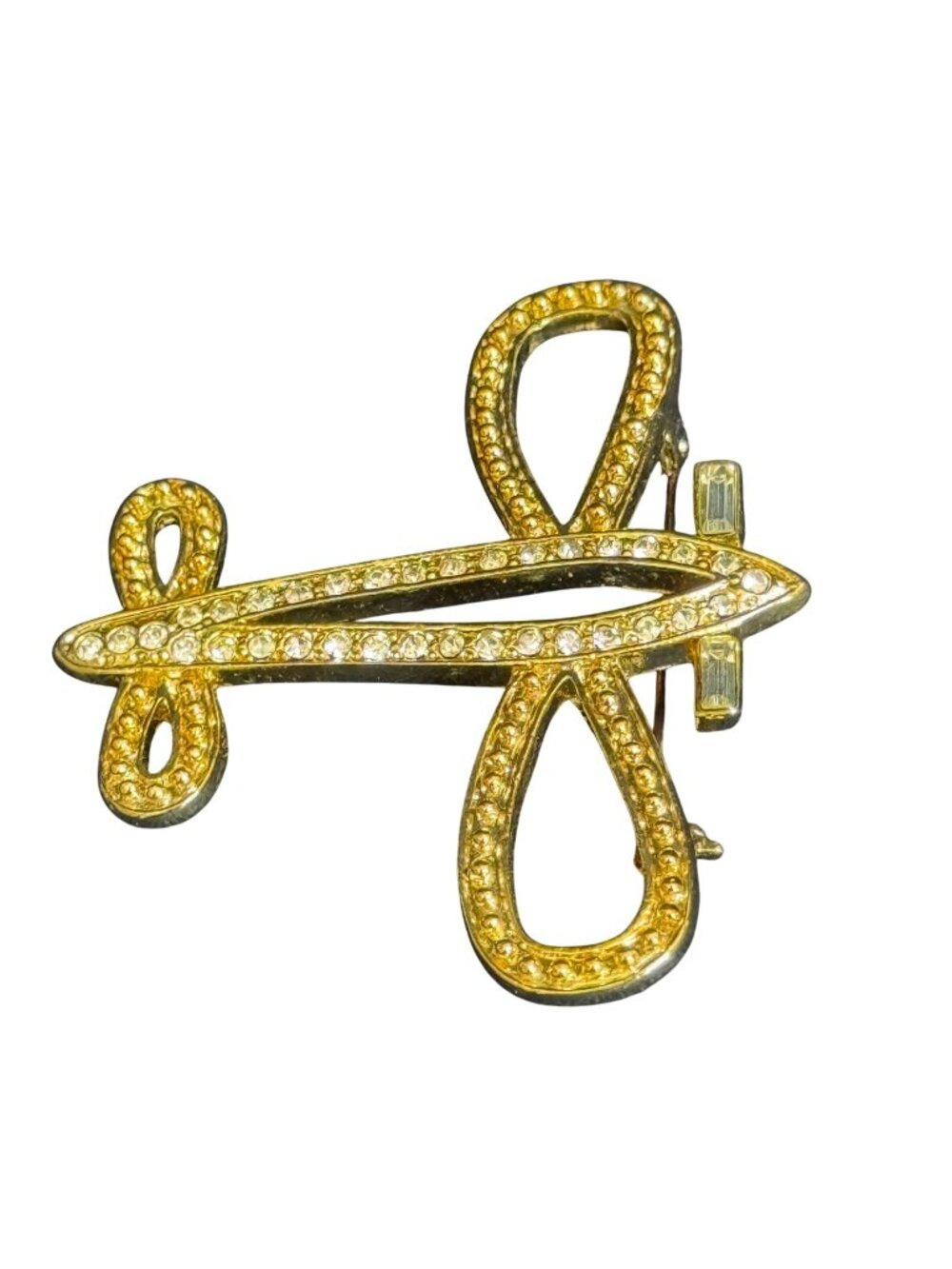 Gold-Tone Airplane Brooch Clear Rhinestones Vintage-Inspired Pin-Back Closure